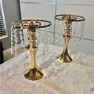 Two Rose Gold Stands with Hanging Crystals